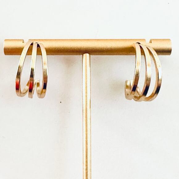 Gold Tri Hoop Earrings - Picture 1 of 3